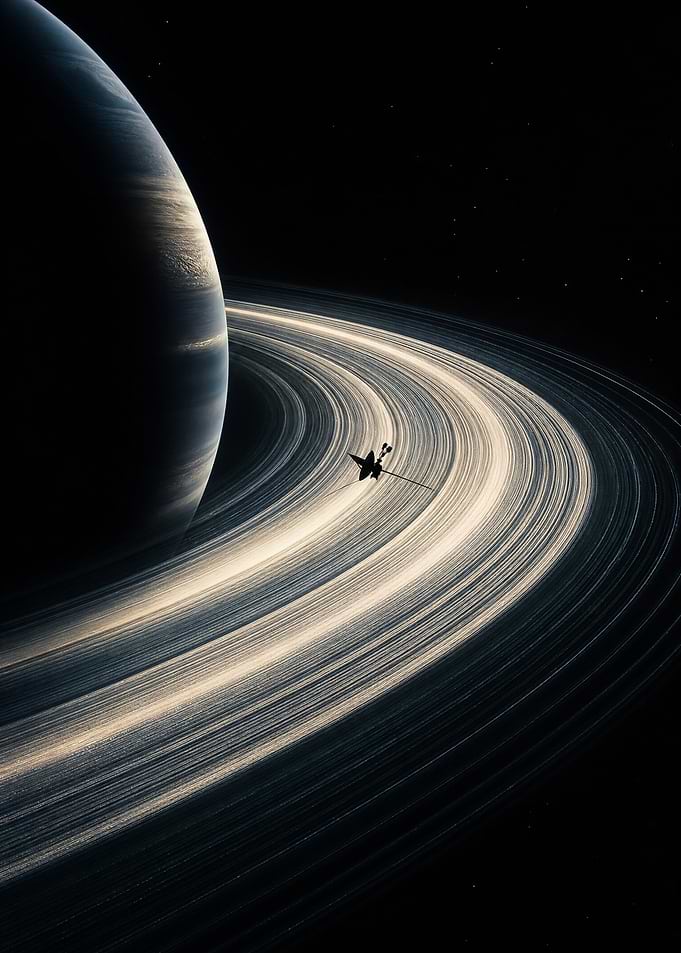 Spacecraft Orbiting Saturn's Rings