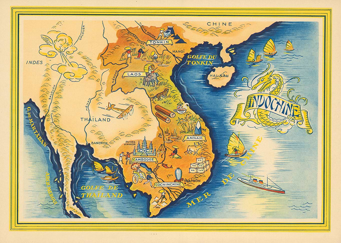 Vintage Pictorial Map of Indochina