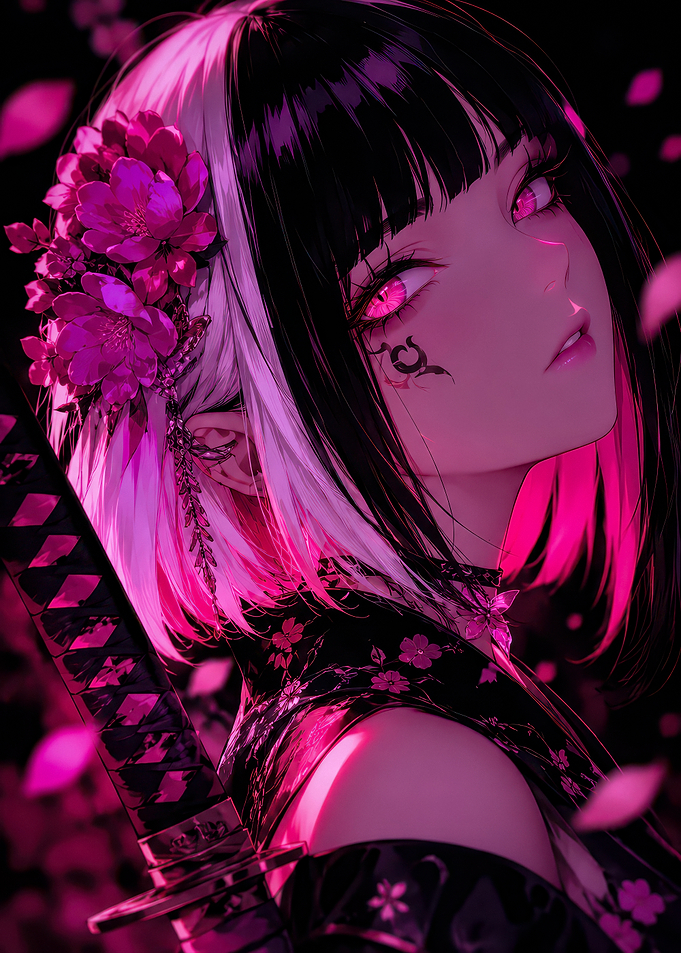 Neon Pink Anime Samurai Girl