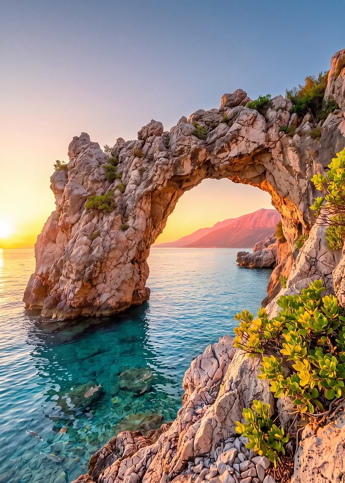 Stunning Natural Stone Arch at Sunset