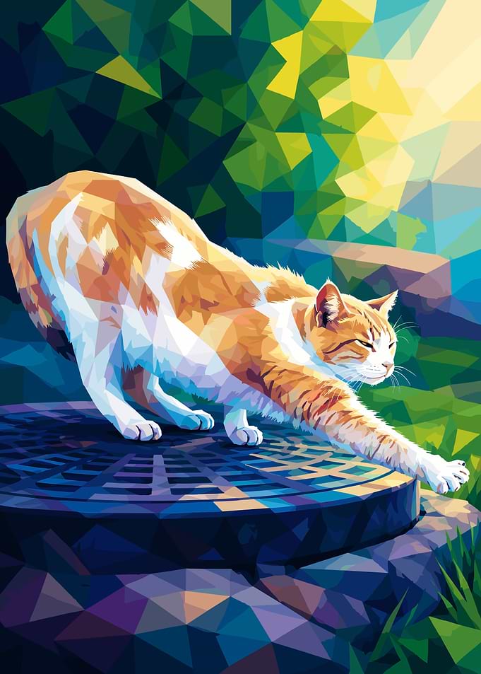 Low Poly Stretching Orange Cat