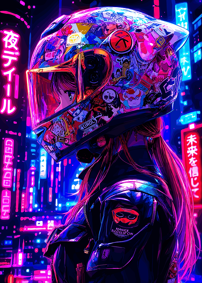 Cyberpunk Biker Girl in Neon City