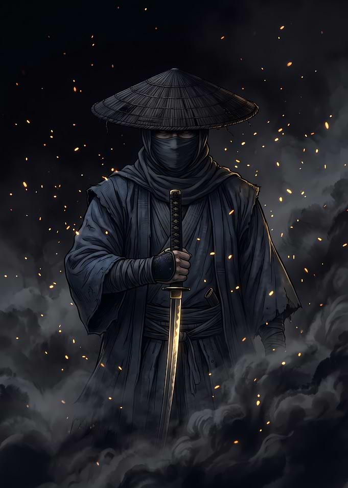 Stealthy Ninja Warrior with Katana