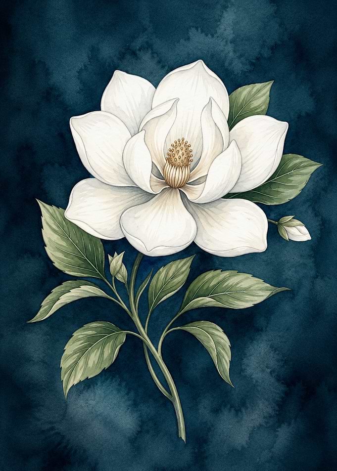Elegant White Magnolia on Dark Background