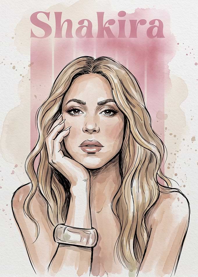 Shakira Watercolor Portrait Illustration