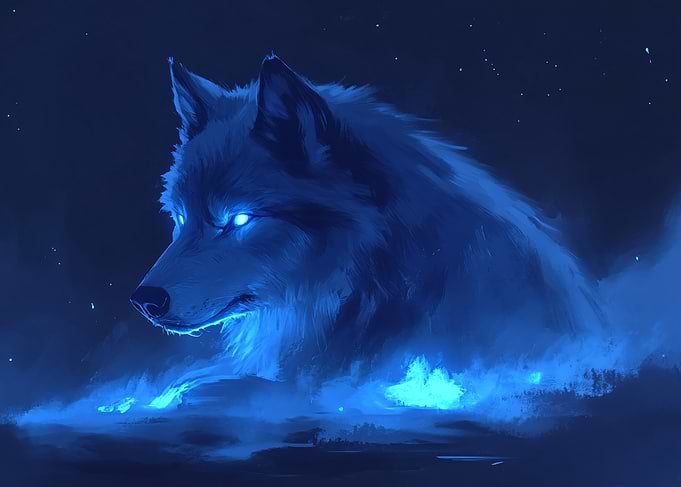 Glowing Blue Spirit Wolf