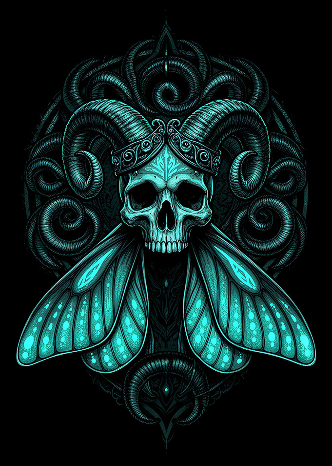 Gothic Skull with Moth Wings