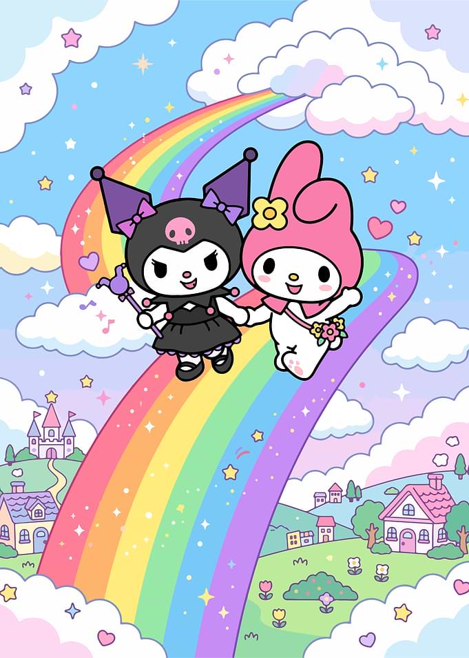 Kuromi and My Melody on Rainbow