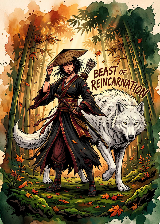Warrior and Wolf in Bamboo Forest