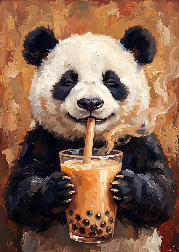 Panda Enjoying Bubble Tea Painting