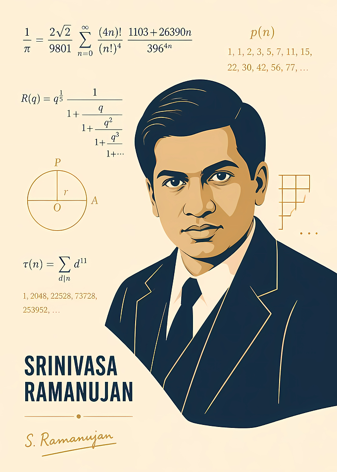 Srinivasa Ramanujan Mathematical Portrait Poster