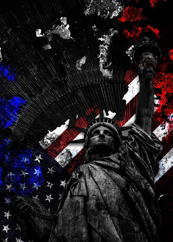 Gritty Statue of Liberty American Flag