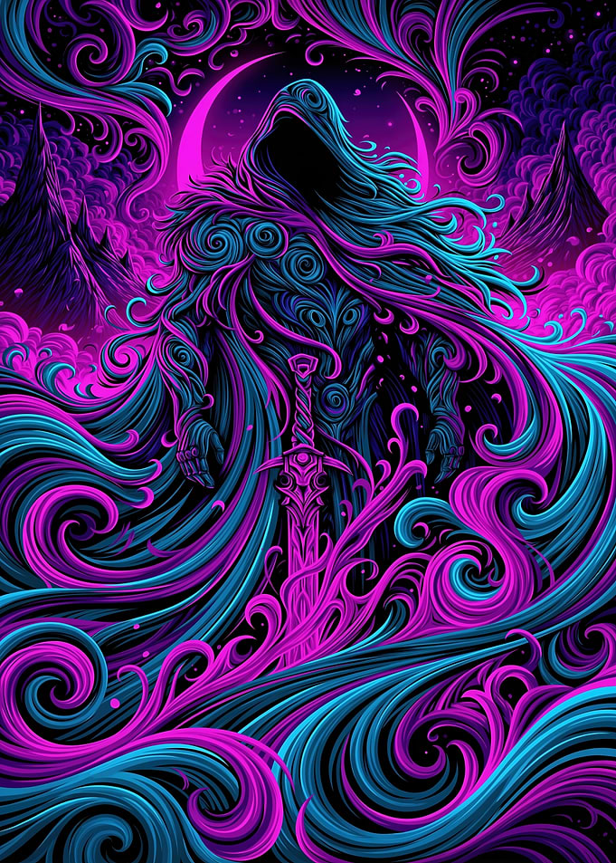 Neon Fantasy Hooded Warrior
