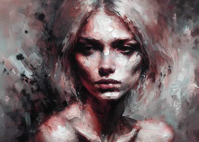 Abstract Expressionist Female Portrait - Textured Oil Painting