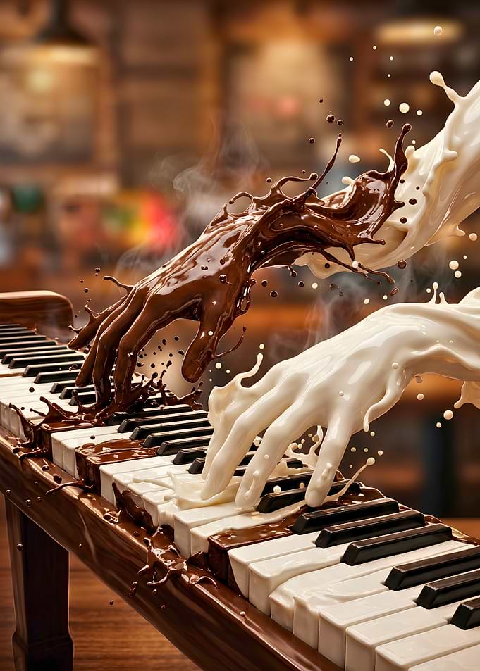 Liquid Chocolate and Milk Piano Hands