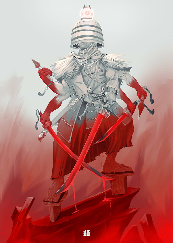 Multi-Armed Samurai Warrior Illustration