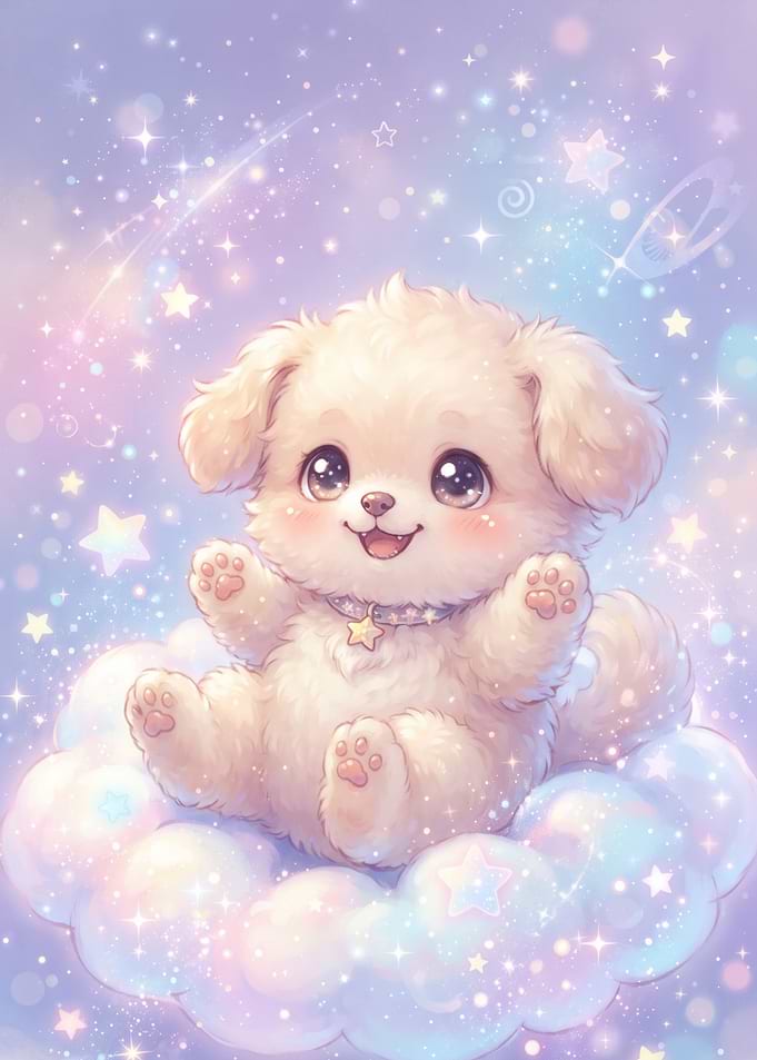 Cute Puppy Sitting on a Cloud