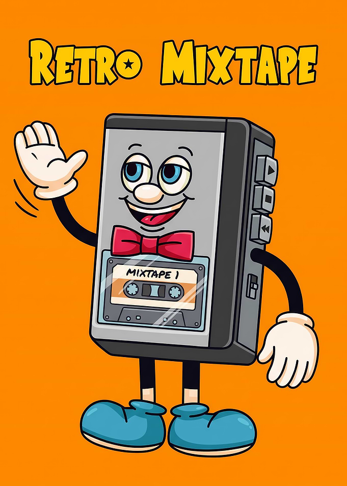 Retro Mixtape Cartoon Character Illustration