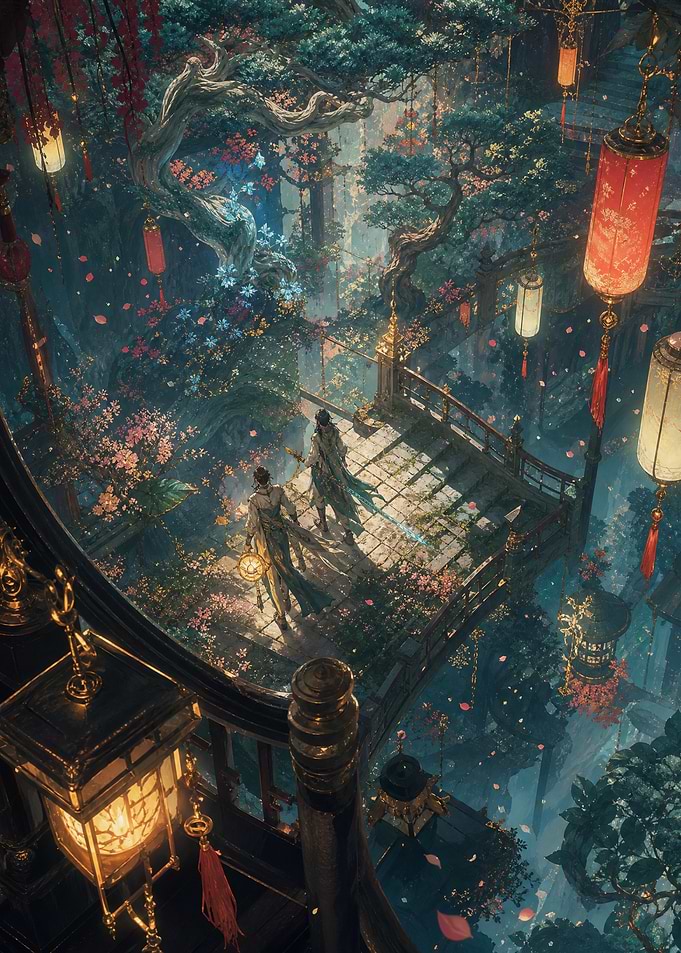 Two Figures on a Mystical Bridge
