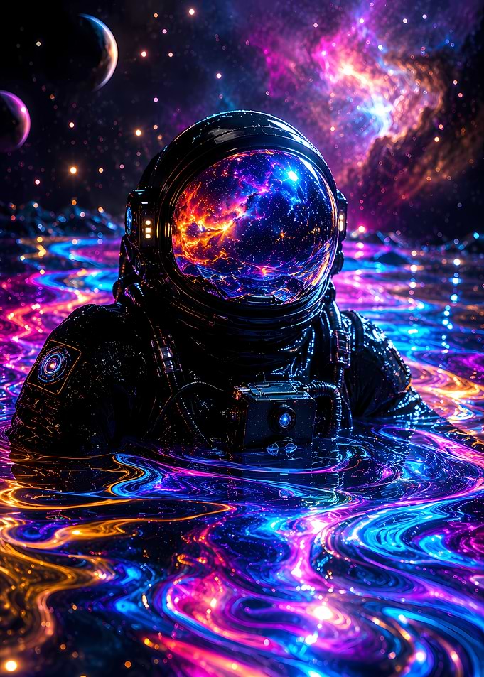 Astronaut Wading in Cosmic Waters