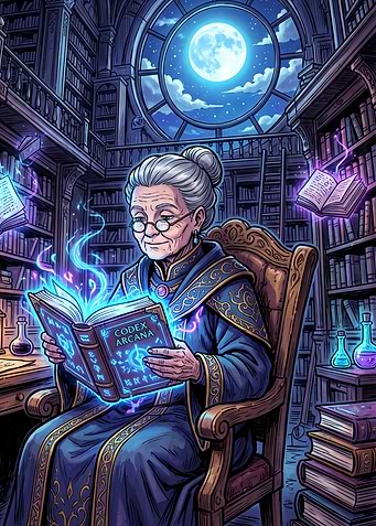 Elder Mage Reading Magical Codex