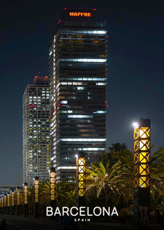 Night View of Barcelona Skyscrapers