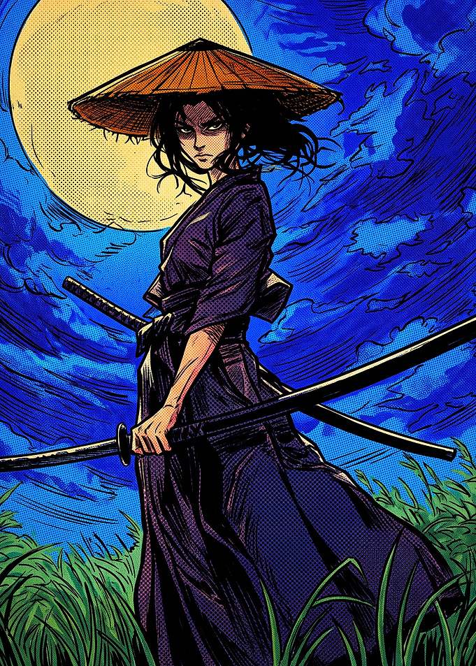 Ronin Samurai Under Full Moon
