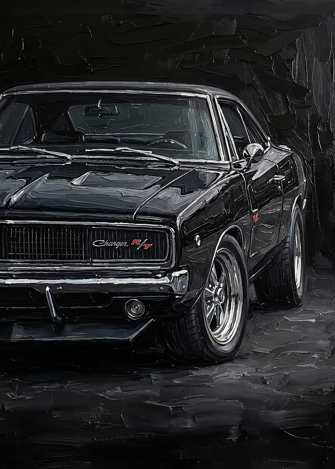 Black Dodge Charger R/T Oil Painting poster