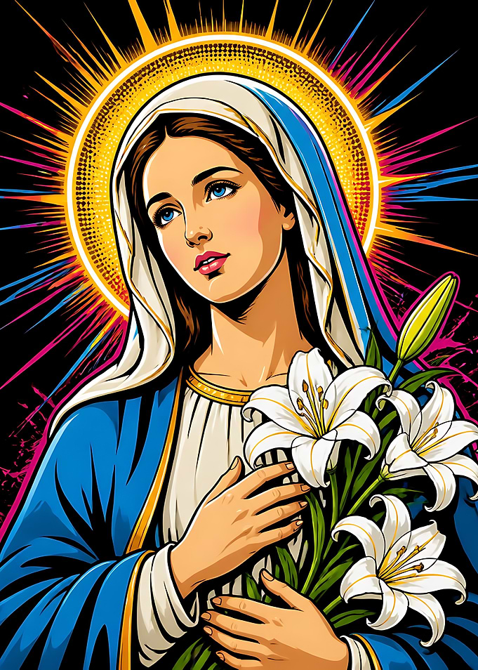 Vibrant Pop Art Virgin Mary