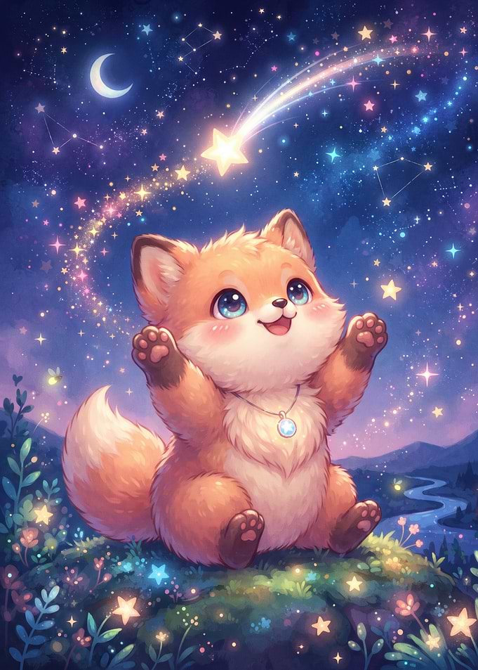 Cute Fox Watching Shooting Star