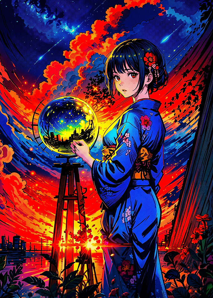 Anime Girl Holding Glowing Celestial Globe