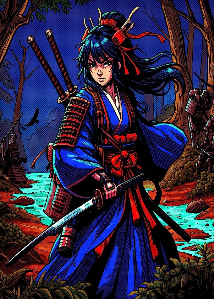 Female Samurai Warrior in Forest