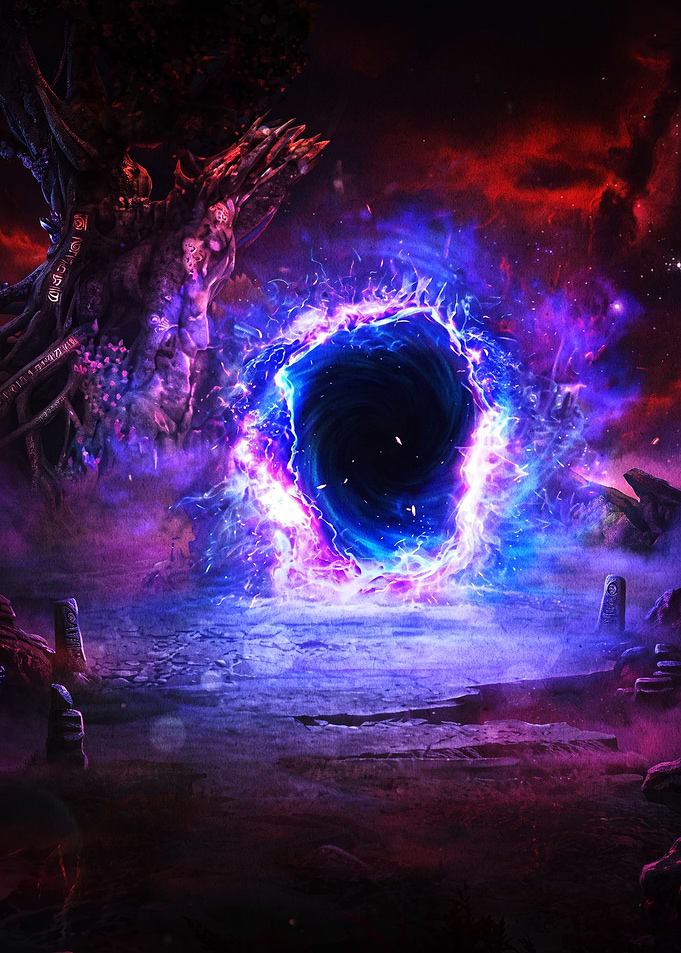 Mystical Glowing Portal in Dark Forest