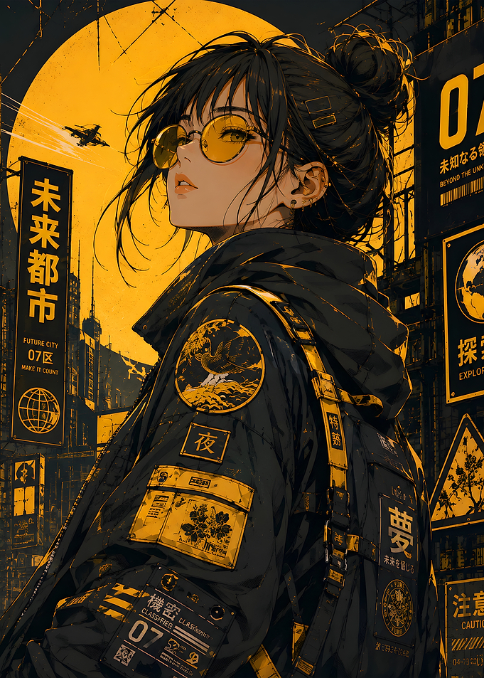Yellow Aesthetic Cyberpunk Anime Girl