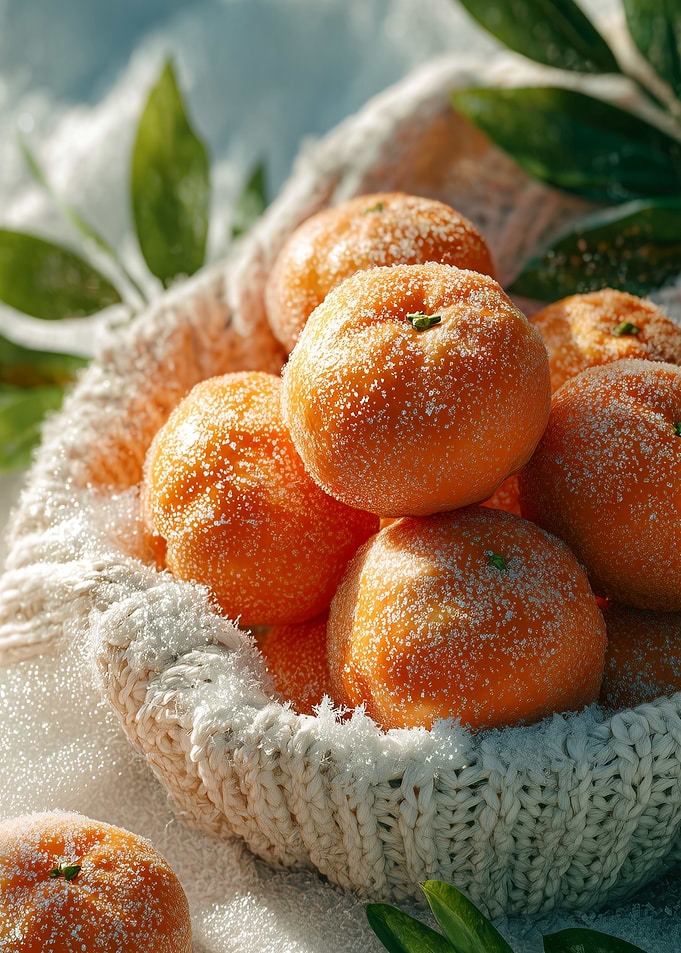 Frosted Tangerines in Knitted Basket