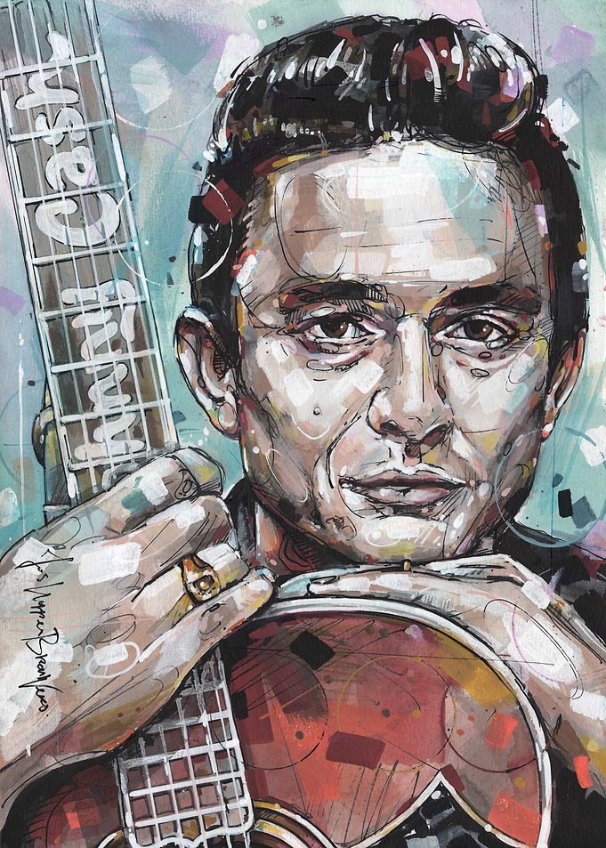Johnny Cash with Guitar Portrait.