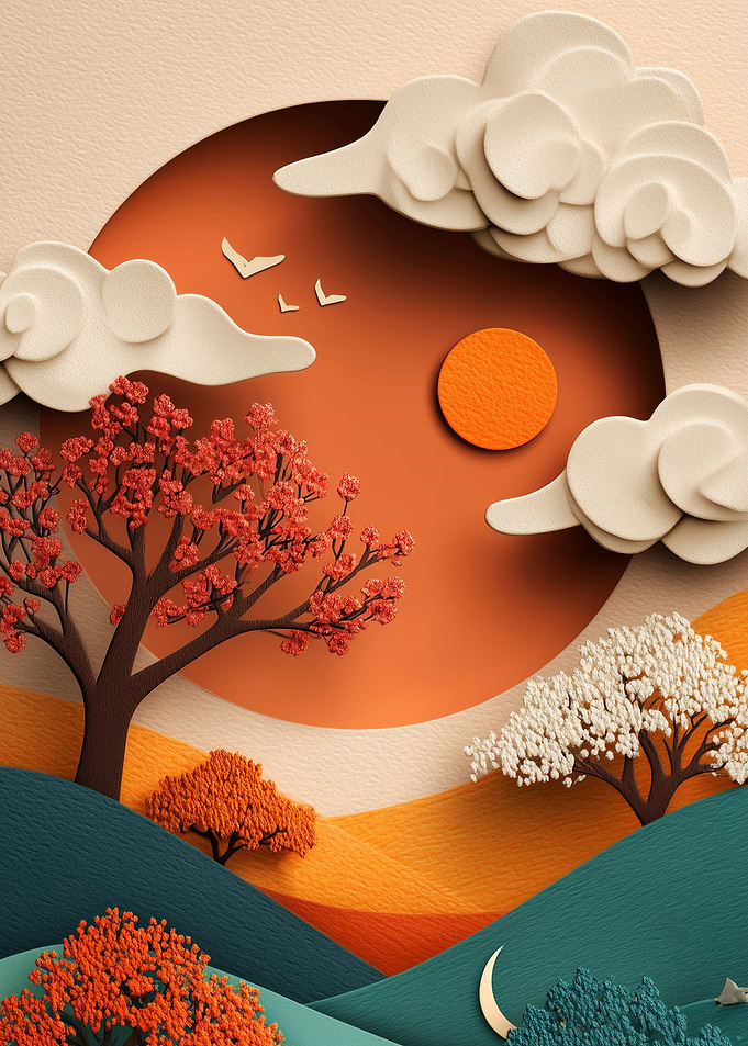 Paper Cutout Autumn Landscape Art