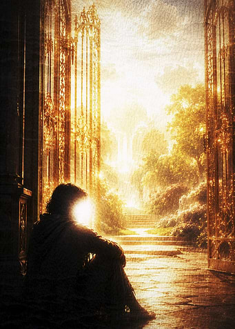 Person Sitting Before Golden Gates