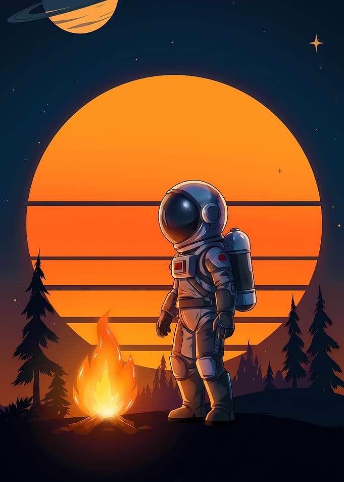 Astronaut Camping by Retro Sunset
