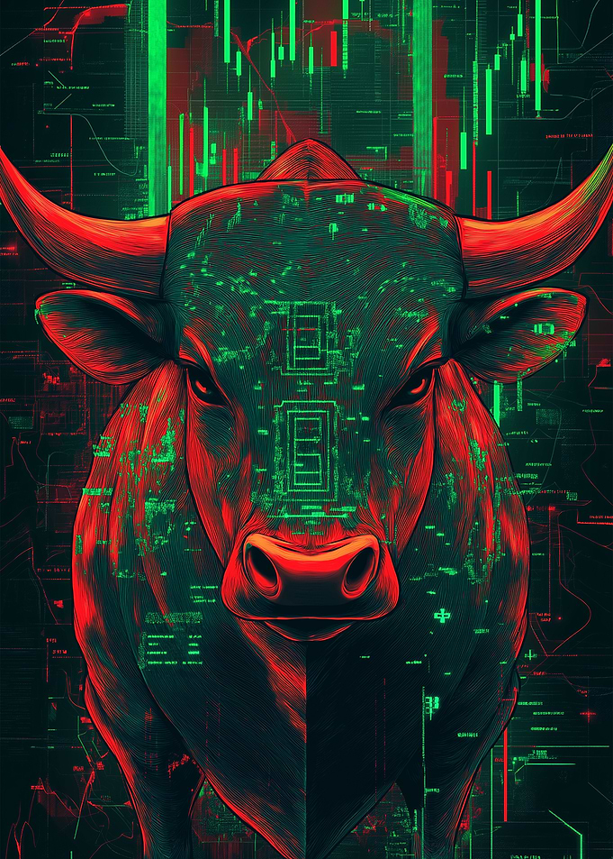 Digital Cyberpunk Bull Stock Market Art