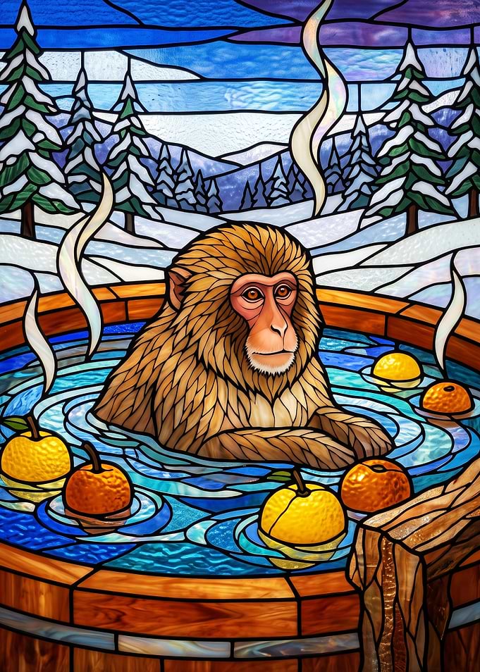 Stained Glass Snow Monkey Hot Spring