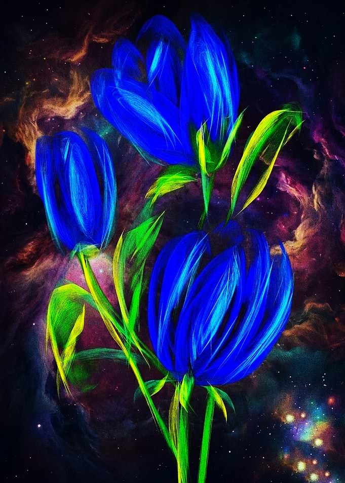 Glowing Blue Tulips in Space