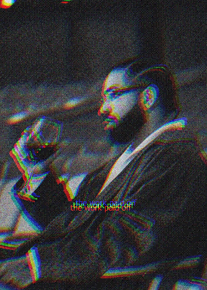 Drake Glitch Art Portrait with Wine