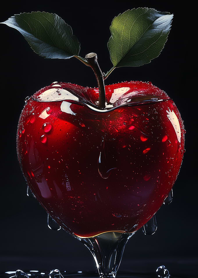 Glossy Red Apple with Water Droplets