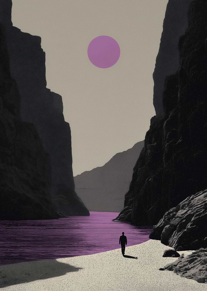 Lone Figure by a Purple Canyon Lake