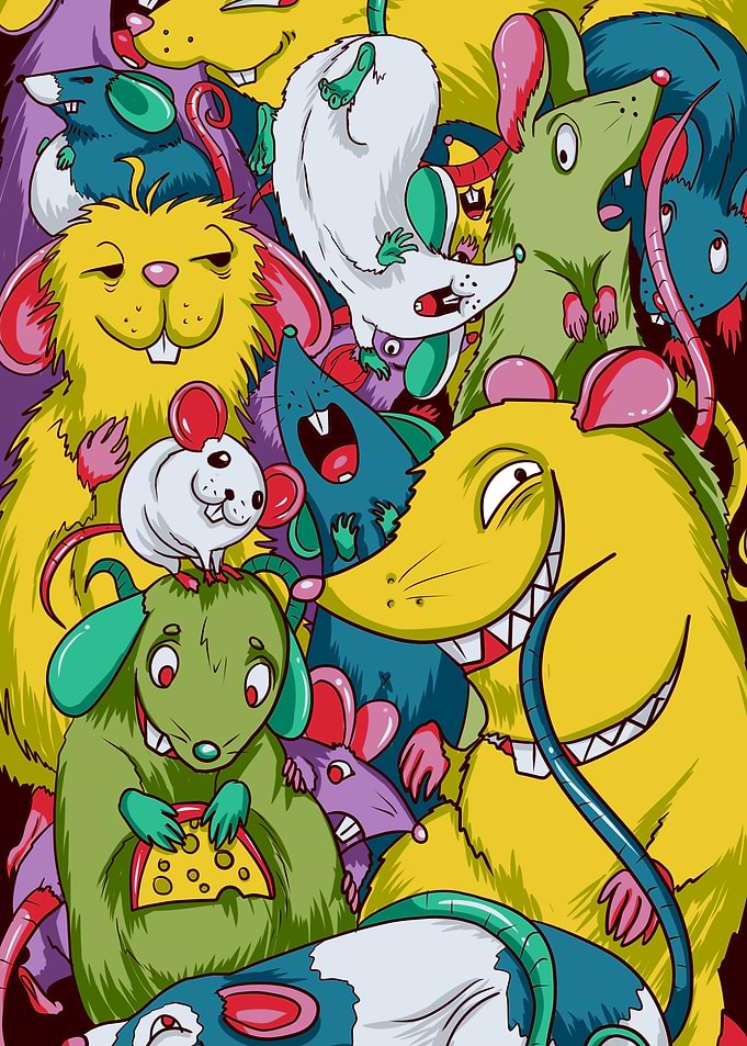 Colorful Cartoon Rat Crowd Illustration