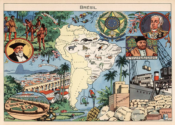 Vintage Illustrated Map of Brazil