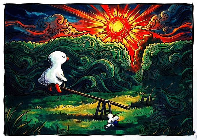 Duck and Mouse on Seesaw