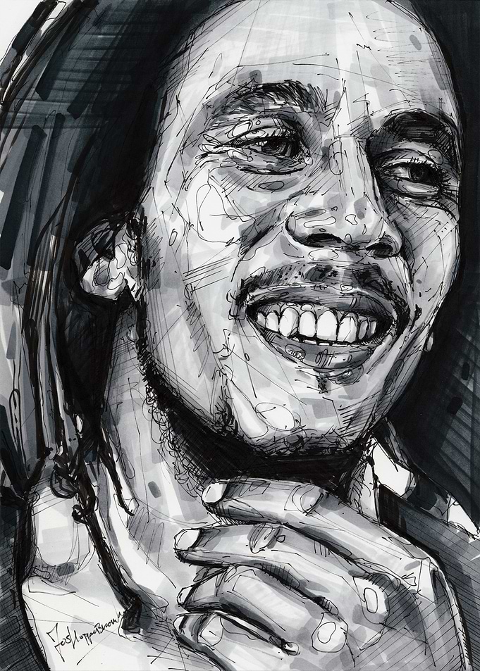 Bob Marley Ink Portrait Illustration