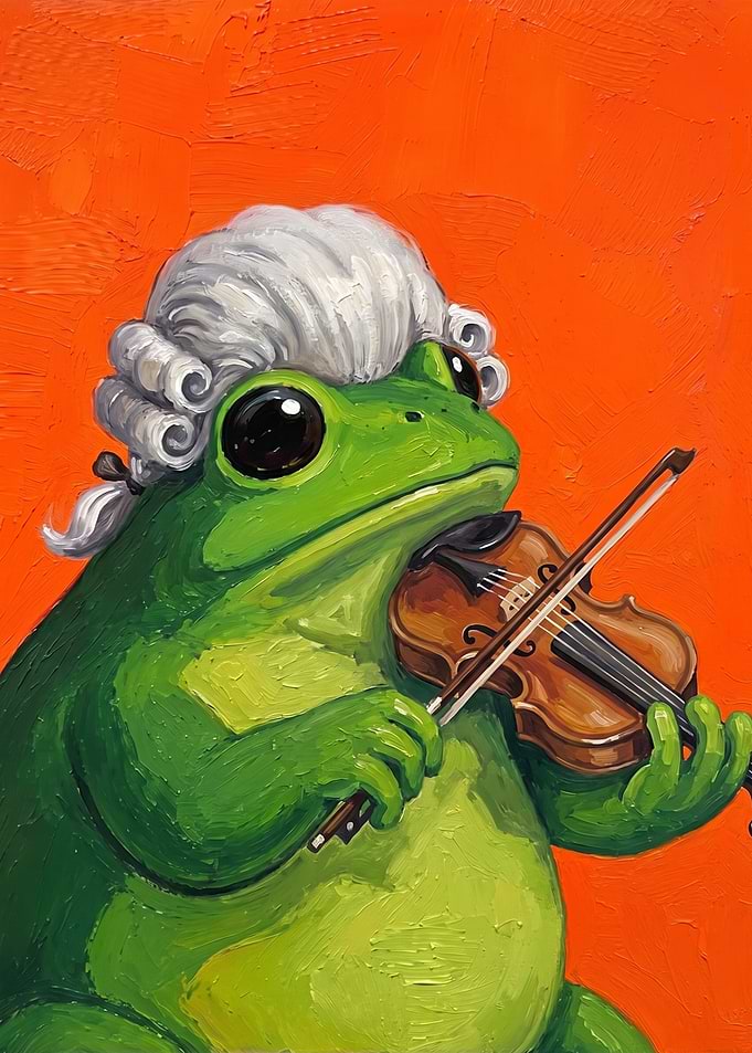 Frog Playing Violin in Wig